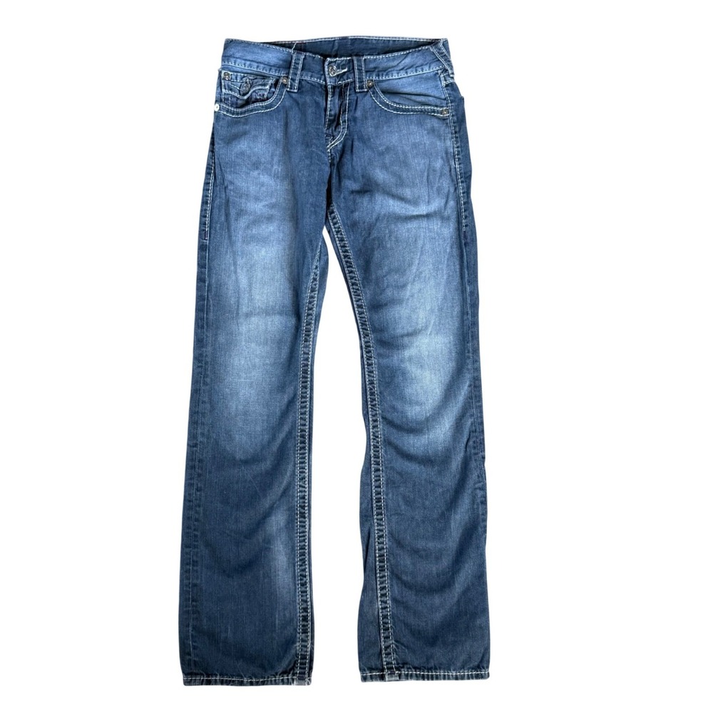True Religion Straight Leg‎ Jean Purple Stitch Flap Pockets Size 30